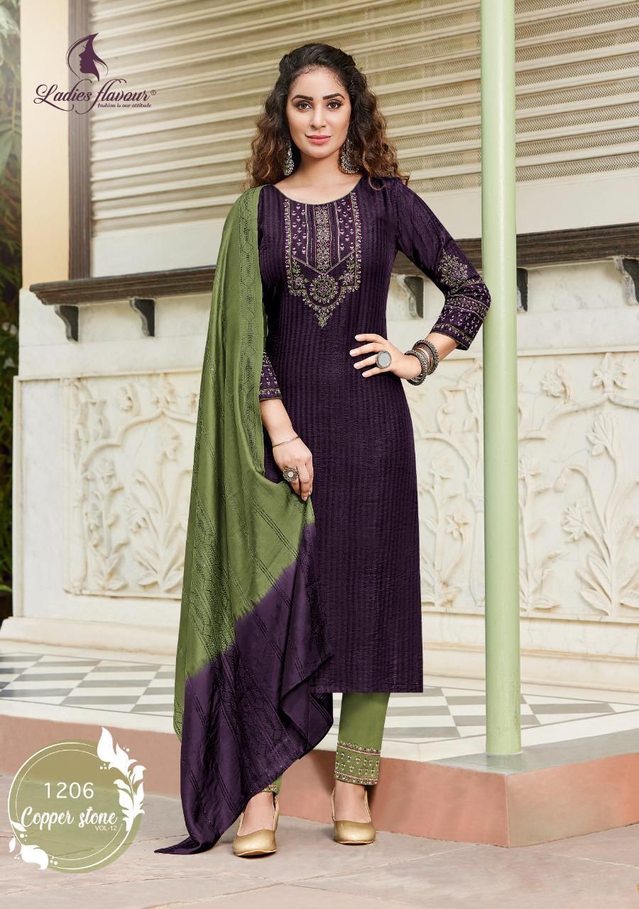 Ladies Flavour Copper Stone 12 Festive Wear Wholesale Readymade Suit Catalog
